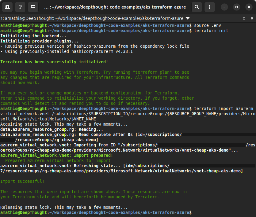 Terminal Output showing terraform import