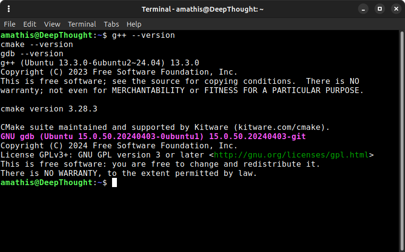 Terminal Output showing compiler versions