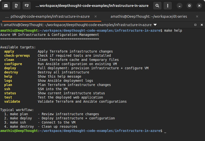 Terminal output of running make help
