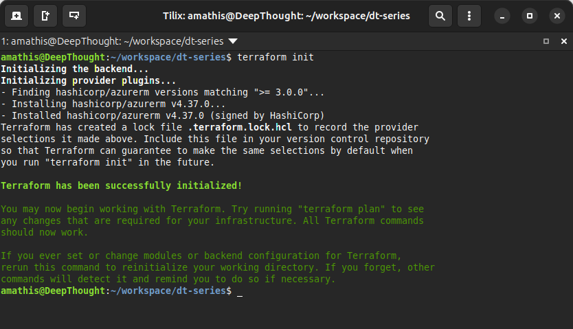Terminal output of running terraform init
