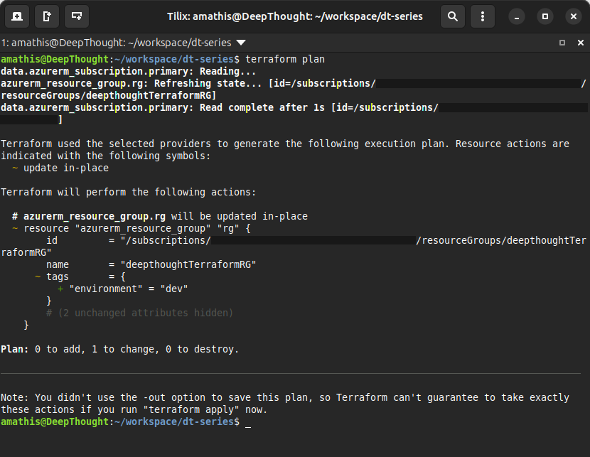 Terminal output of running terraform plan